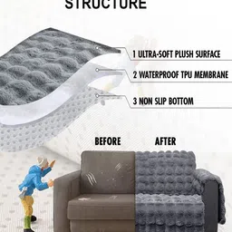 DREAM CARE Grey & Grey Polyester 3 Piece Sofa Cover With Arms image 2