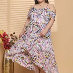 theRebelinme Women Plus Size Shoulder Straps Asymmetric Hem Printed A-Line Maxi Dress image 4