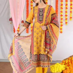 Anouk Women Mustard Pure Cotton Kurta Sets With Dupatta-image-29