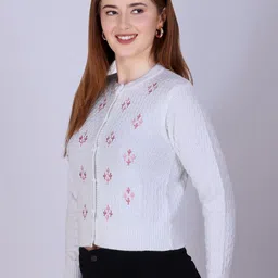 The Roadster Lifestyle Co. Embroidered Round Neck Acrylic Cardigan Sweaters image 4