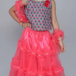 MANY FROCKS & Girls Printed Gotta Patti Net Ready to Wear Lehenga Blouse With Dupatta image 2