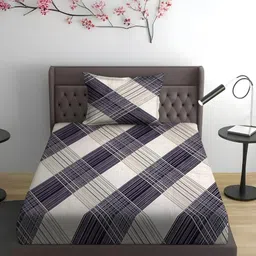 WEAVE AND DECOR Grey Checked Microfiber 300 TC Single Bedsheet & 1 Pillow Cover 78" x 36"-image-59