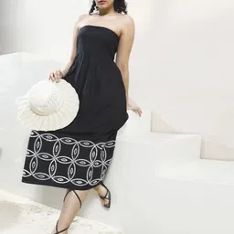 Boho By Athena Embroidered Smocked Detail Cotton Bandeau Midi Dress-image-51