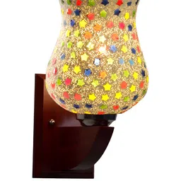 Devansh White & Yellow Printed Wood Traditional Wall Lamp image 3