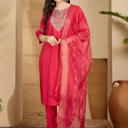 Sangria Women Embroidered Regular Kurta with Palazzos & With Dupatta-image-45