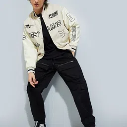 max Men Polyester Crop Open Front Jacket with Patchwork image 2