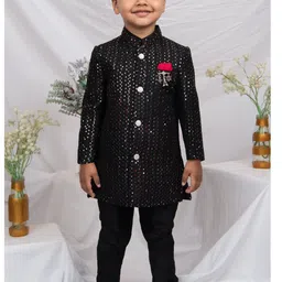 LITTLE COLLARS Boys Sequins Embellished & Embroidered Sherwani With Trousers-picture-43