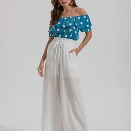 Stylecast X Kotty Women Polka Dots Printed Off-Shoulder Bardot Top image 2