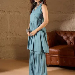 InWeave Women Pleated Kurta with Sharara image 4