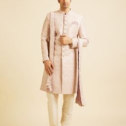 Manyavar Embroidered Long Sleeve Sherwani Set With Dupatta-picture-1