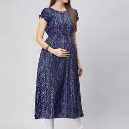 CEE-18 Bandhani Printed Puff Sleeves Pure Cotton Maternity Kurta image 2