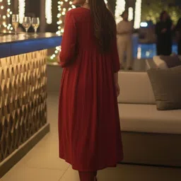 GoSriKi Tiered V-Neck A-Line Kurta with Trousers image 5