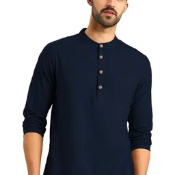 Yugnik Cotton Mandarin Collar Roll-Up Sleeves Straight Kurtas-picture-22