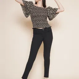 CORSICA Women Floral Printed Off-Shoulder Flutter Sleeve Georgette Crop Top image 1