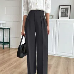 BROADSTAR Women Smart Loose Fit High-Rise Easy Wash Pleated Korean Trousers image 4