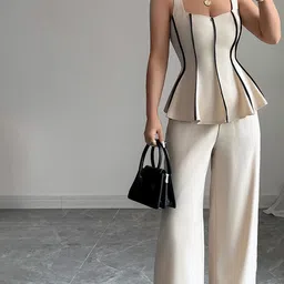 JC Mode Striped Square Neck Top & Trousers Co-Ords image 2