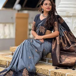 GHAN SALS Ethnic Motifs Zari Silk Blend Kanjeevaram Saree image 4