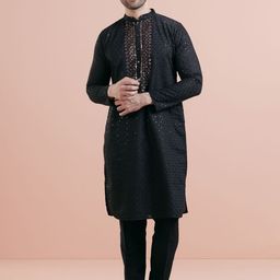 KISAH Men Ethnic Motifs Embroidered Straight Knee Length Sequinned Kurta with Trousers-picture-25
