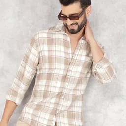 Crimsoune Club Men Smart Spread Collar Tartan Checked Cotton Slim Fit Casual Shirt-picture-10