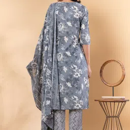 Readiprint Women Floral Printed Regular Thread Work Kurta with Trousers & With Dupatta image 3