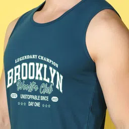 WOOSTRO Pack Of 2 Printed Combed Cotton Gym Vests VWS26(ENJOY BLACK)(BKLN PEACOCK) image 3