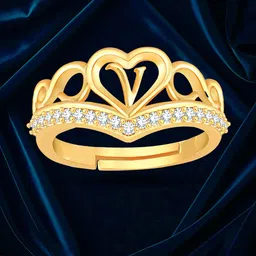 Lila Unisex Gold-Plated Cubic Zirconia Stone Studded Alphabet V Adjustable Finger Ring-image-2