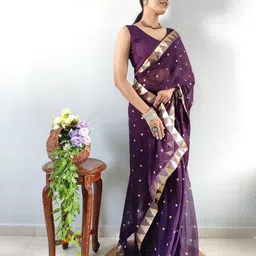 FashionsEye Geometric Woven Design Zari Pure Georgette Saree image 4