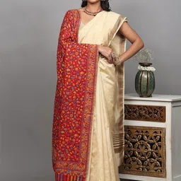 Exotic India Kani Jamawar Reversible Two Ply Shawl With Woven Floral Leaf Jaal & Paisleys-image-77