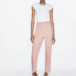 HIGH BUY Women Pencil Skinny Fit High-Rise Pleated Trousers-image-79