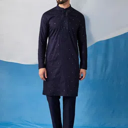 Inddus Men Ethnic Motifs Embroidered Regular Sequinned Kurta with Trousers-picture-19