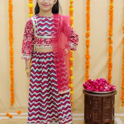 JUNITOS Girls Chevron Printed Ready to Wear Cotton Lehenga & Blouse With Dupatta-picture-17