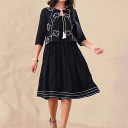 DEEBACO Women Embroidered Shrug With Smocked Dress-picture-28