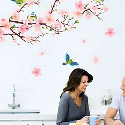 Asian royal Pink & Blue Self Adhesive 3D Birds and Animals Printed Wall Sticker-image-1