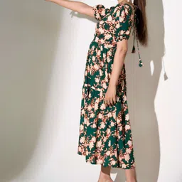 R.Code by The Roadster Life Co. Women Floral Print Puff Sleeve Fit & Flare Midi Dress-picture-54