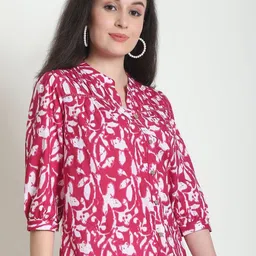 Feel Clath Print Mandarin Collar Cotton Top image 2