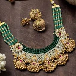 TREEMODA Gold-Plated Stone-studded& Onyx Beaded Jewellery Set image 2