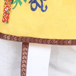 BownBee Janmashtami Theme Full Sleeves Krishna Embroidery Detailing Kurta With Dhoti & Bansuri Mukut With Belt - Yellow image 5