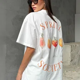 LULU & SKY Women Typography Printed Pure Cotton Boxy T-shirt image 2