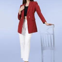 Talethread Ikat Printed Cotton Double-Breasted Casual Blazer image 3