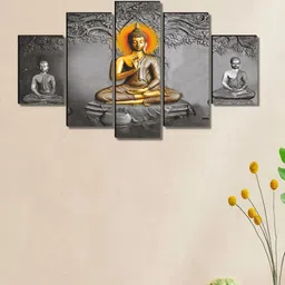 Livin'luxe Grey & Gold-Toned 5 Piece Wood Religious Wall Paintings-image-90
