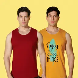 WOOSTRO Men Pack of 2 Typography Printed Round Neck Cotton Slim Fit T-shirts image 5