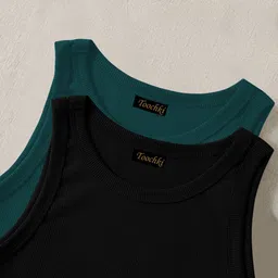 TOOCHKI Pack Of 2 Ribbed Round Neck Sleeveless Crop Tank Tops image 2