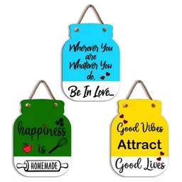 SEHAZ ARTWORKS 3-Pcs Green & Yellow Printed Wooden Wall Hanging-image-2