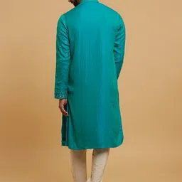 Twamev Men Ethnic Motifs Embroidered Regular Chikankari Kurta with Pyjamas image 3