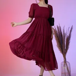 Krunal Raiyani Women Puff Sleeve Fit & Flare Maxi Dress-image-39