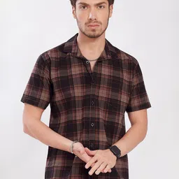 THE BEETEL HOUSE Men Comfort Slim Fit Buffalo Checked Spread Collar Cotton Casual Shirt-image-52