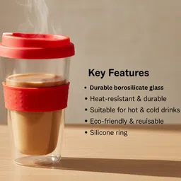 TASKHOUSE Red & Transparent Solid Glass Glossy Tumbler image 5