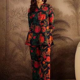 Sangria Floral Printed Pure Cotton Tunic & Trousers Co-Ord Set image 4