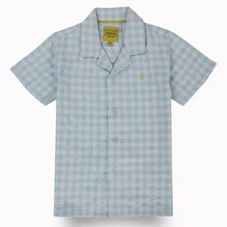 Gini and Jony Boys Standard Cuban Collar Gingham Checked Cotton Casual Shirt-picture-16