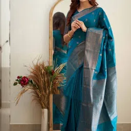 Vovar Woven Design Zari Silk Blend Handloom Banarasi Saree image 3